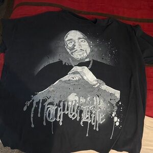 Black Graphic Tee with Tupac Design